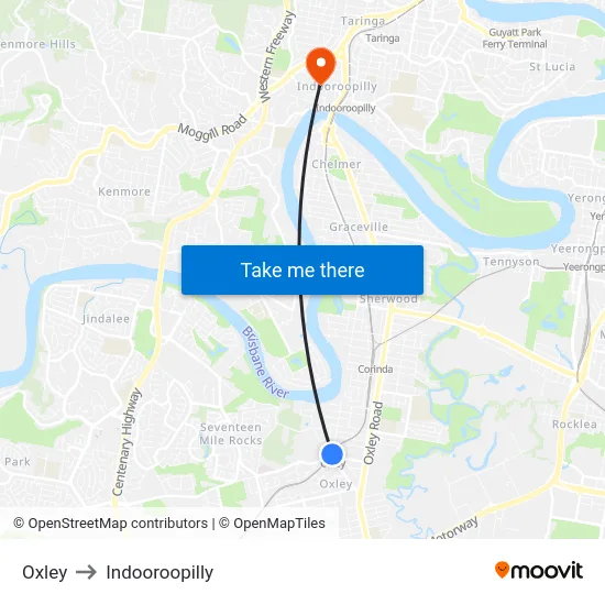 Oxley to Indooroopilly map