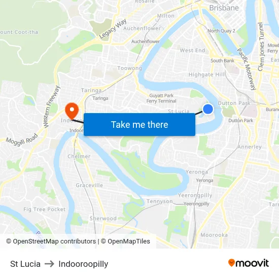 St Lucia to Indooroopilly map