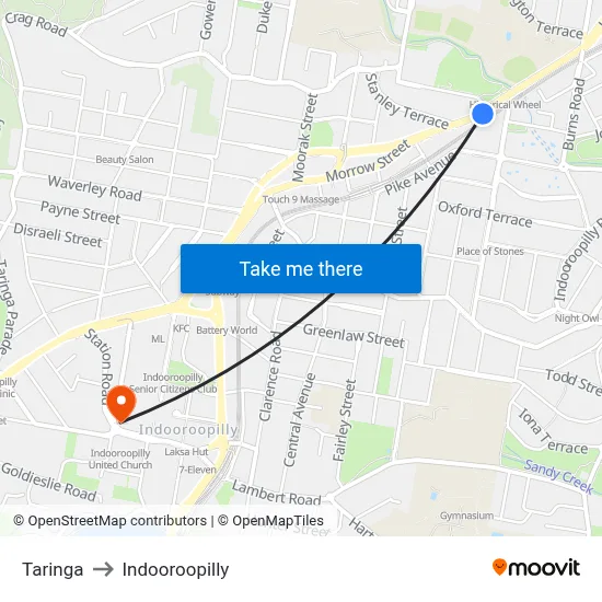 Taringa to Indooroopilly map