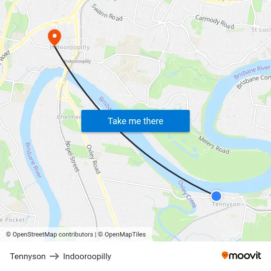 Tennyson to Indooroopilly map