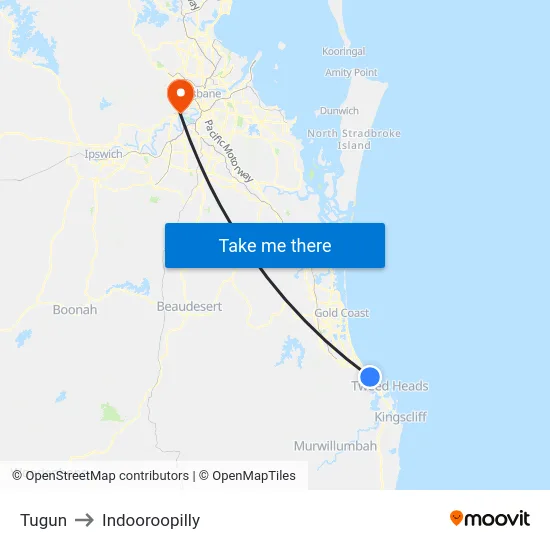 Tugun to Indooroopilly map