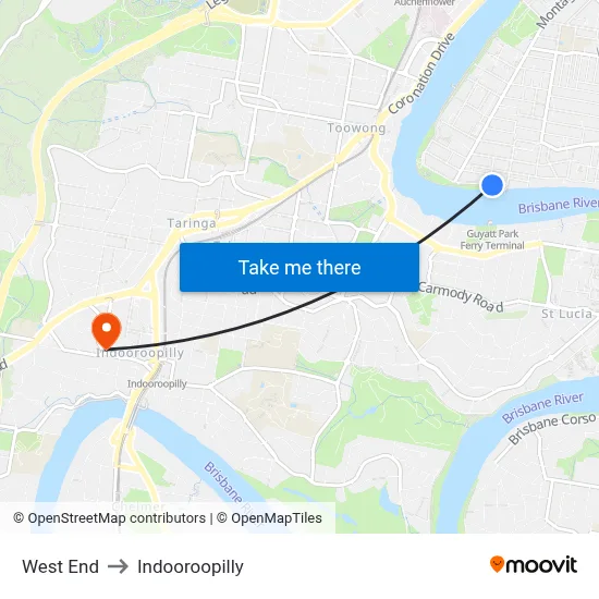 West End to Indooroopilly map