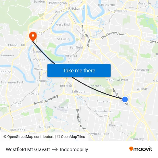Westfield Mt Gravatt to Indooroopilly map