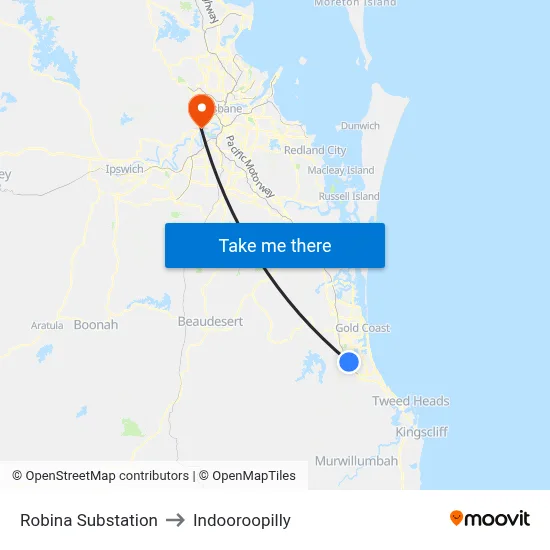 Robina Substation to Indooroopilly map