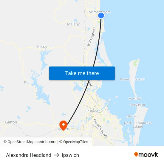 Alexandra Headland to Ipswich map