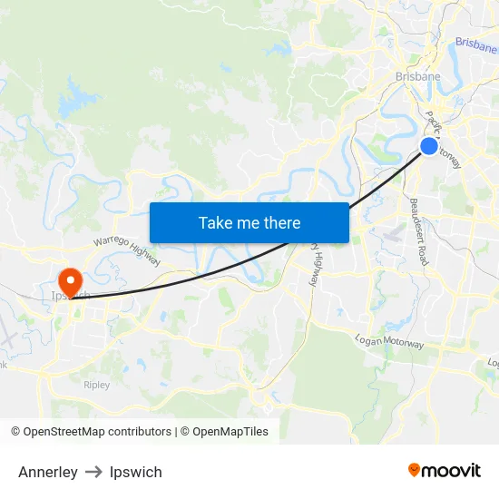 Annerley to Ipswich map