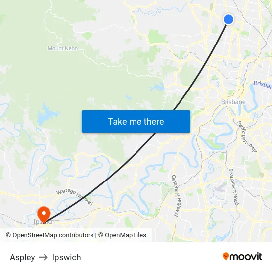 Aspley to Ipswich map