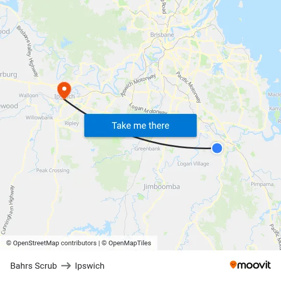Bahrs Scrub to Ipswich map