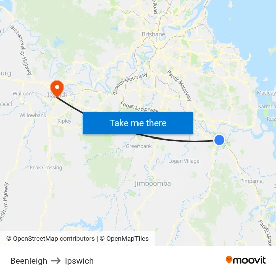Beenleigh to Ipswich map