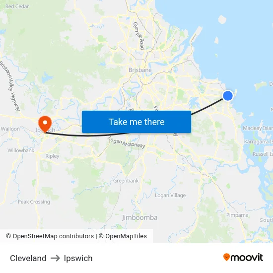 Cleveland to Ipswich map