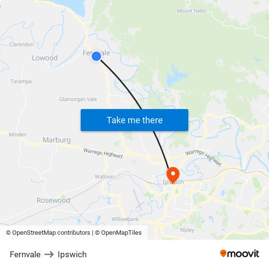 Fernvale to Ipswich map