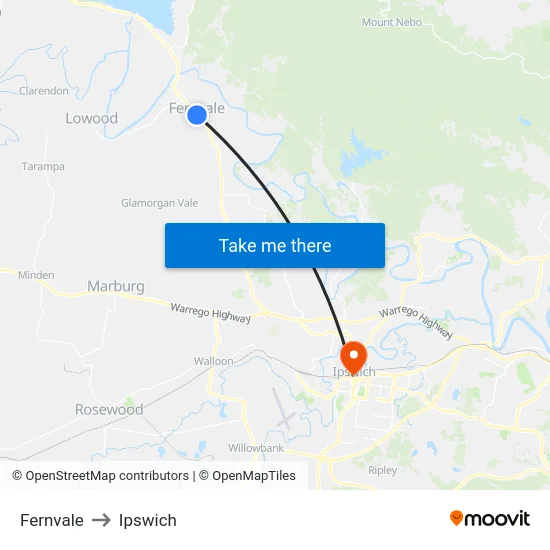 Fernvale to Ipswich map