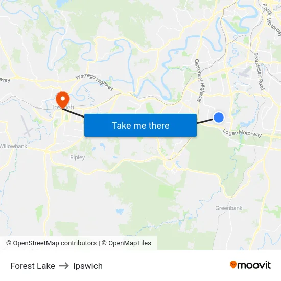 Forest Lake to Ipswich map