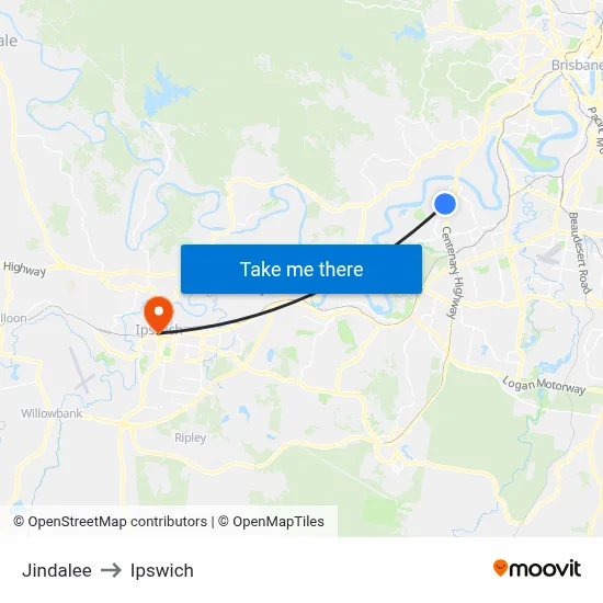Jindalee to Ipswich map