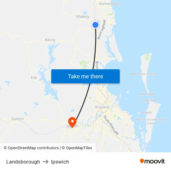 Landsborough to Ipswich map