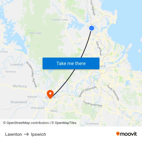 Lawnton to Ipswich map
