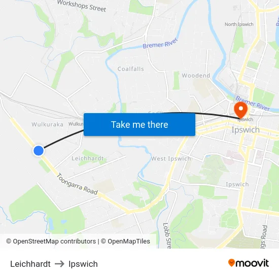 Leichhardt to Ipswich map