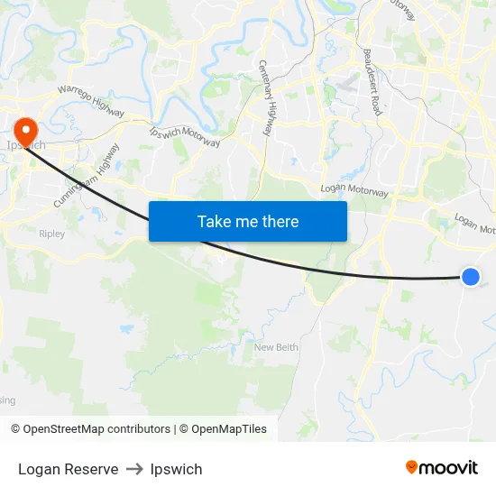 Logan Reserve to Ipswich map