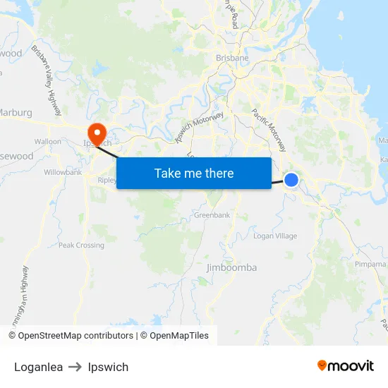 Loganlea to Ipswich map