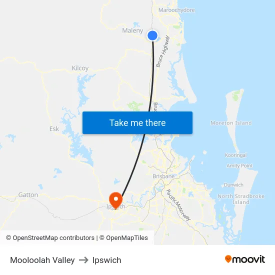 Mooloolah Valley to Ipswich map