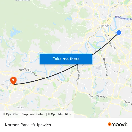 Norman Park to Ipswich map