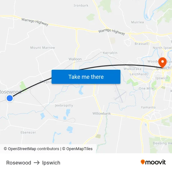 Rosewood to Ipswich map