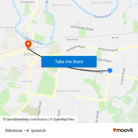 Silkstone to Ipswich map