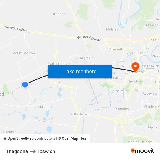 Thagoona to Ipswich map