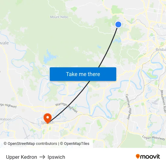 Upper Kedron to Ipswich map