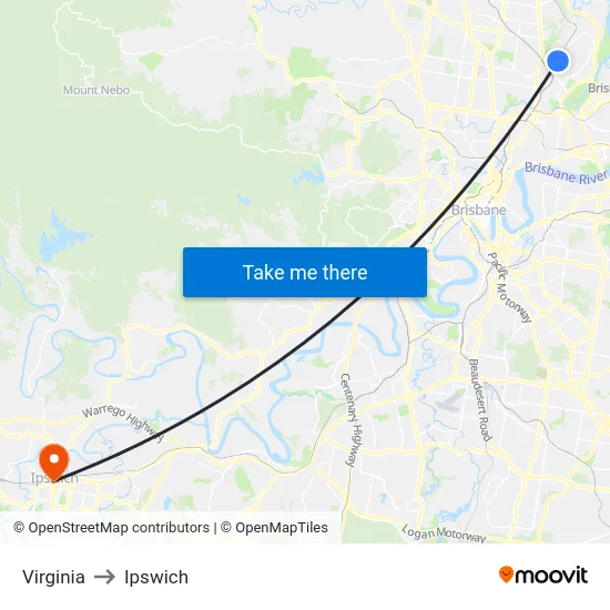 Virginia to Ipswich map