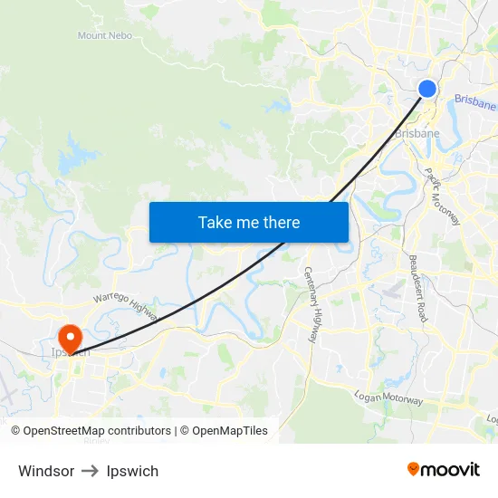 Windsor to Ipswich map