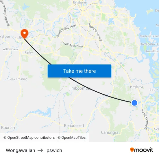 Wongawallan to Ipswich map