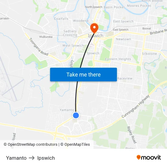 Yamanto to Ipswich map