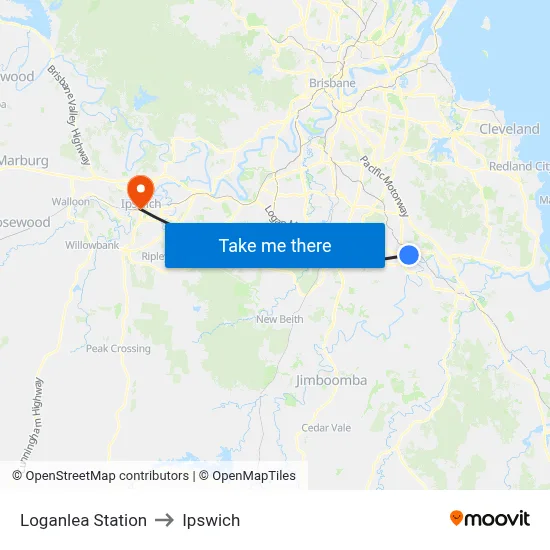 Loganlea Station to Ipswich map
