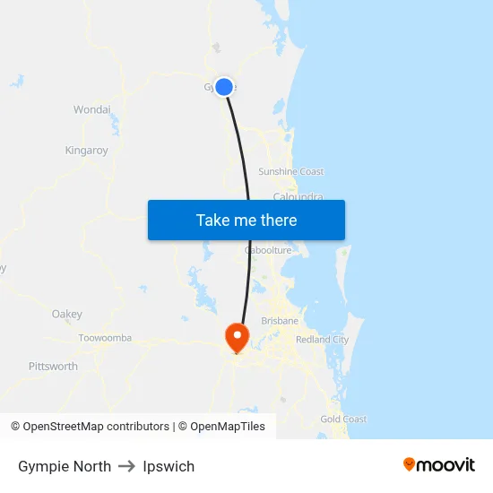 Gympie North to Ipswich map