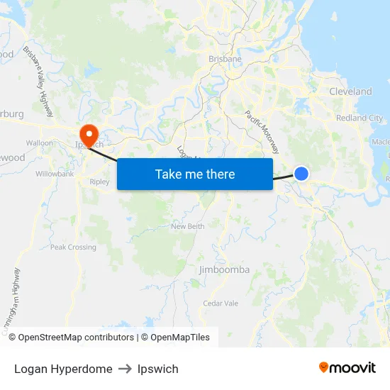Logan Hyperdome to Ipswich map