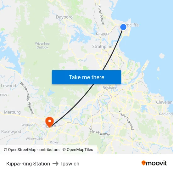 Kippa-Ring Station to Ipswich map