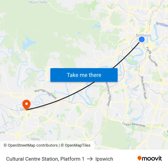 Cultural Centre Station, Platform 1 to Ipswich map