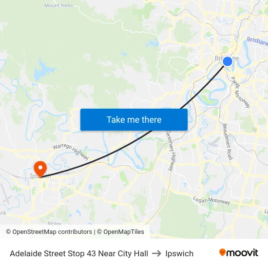 Adelaide Street Stop 43 Near City Hall to Ipswich map