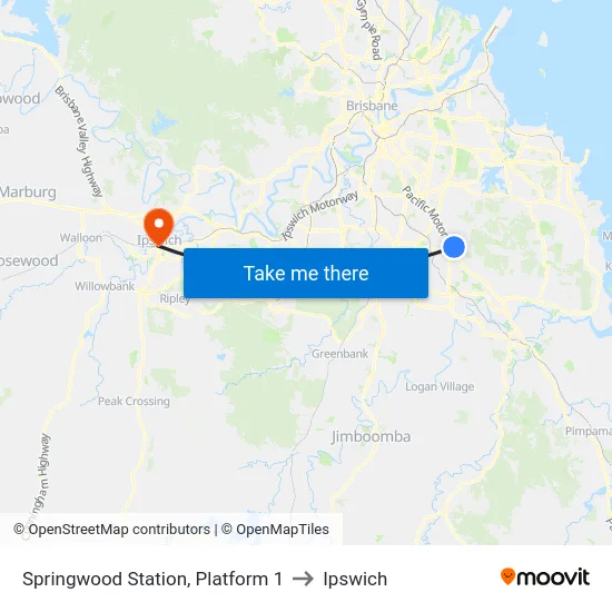 Springwood Station, Platform 1 to Ipswich map