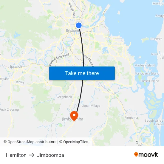 Hamilton to Jimboomba map