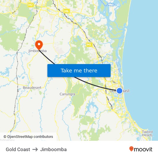 Gold Coast to Jimboomba map