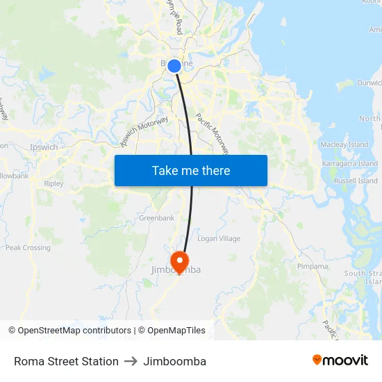 Roma Street Station to Jimboomba map