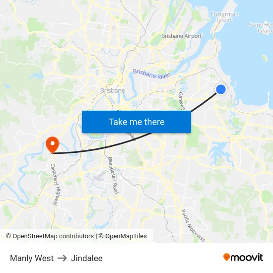 Manly West to Jindalee map