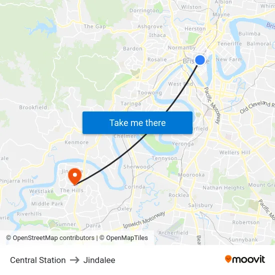 Central Station to Jindalee map