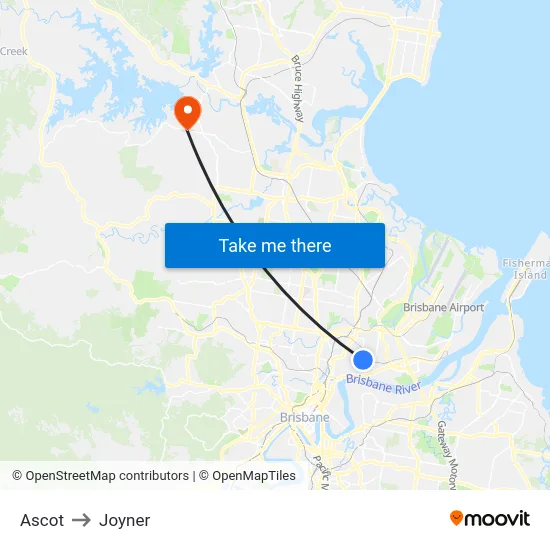 Ascot to Joyner map