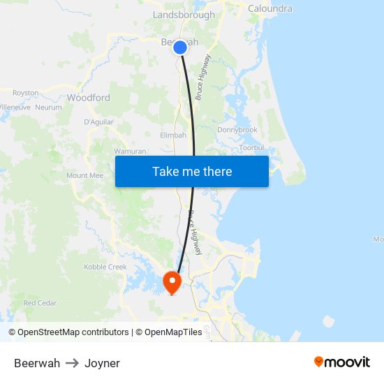 Beerwah to Joyner map