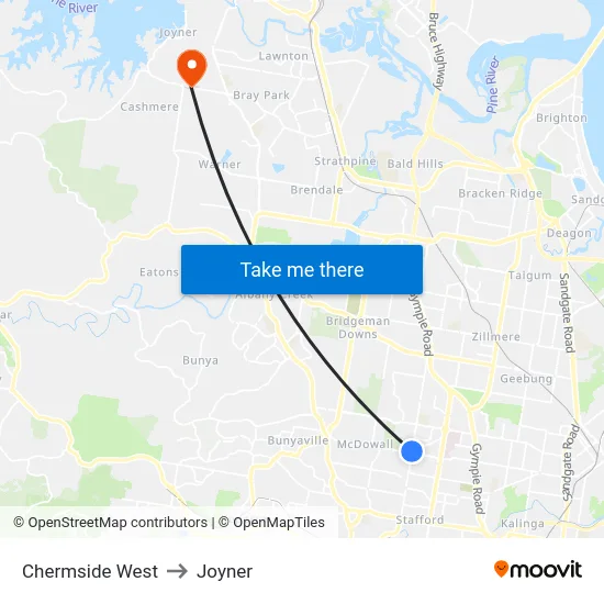 Chermside West to Joyner map