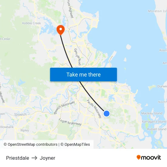 Priestdale to Joyner map