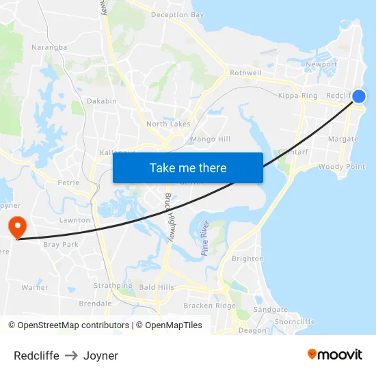 Redcliffe to Joyner map